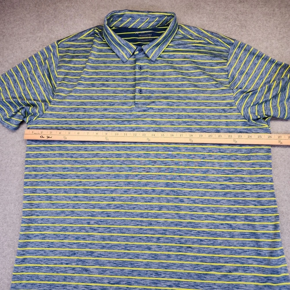 Under Armour The Playoff Polo Shirt Mens 3XL Blue Yellow Striped Performance